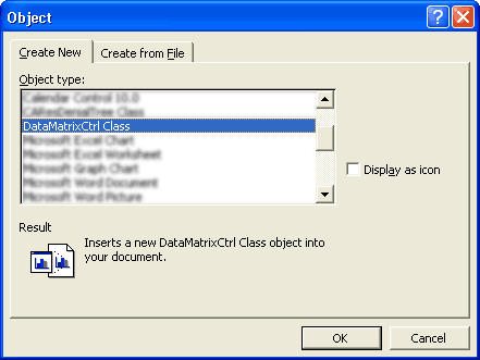 DataMatrix Barcode ActiveX selector